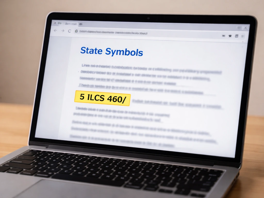 Close-up of a laptop showing a state statutes page with a highlighted citation for Illinois state bird.