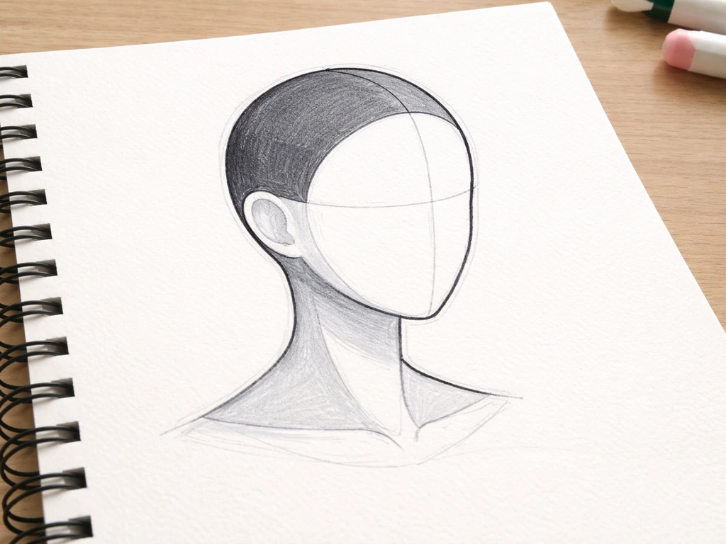 Top view of a simple mannequin head drawing with mapped color zones and cap boundary lines.