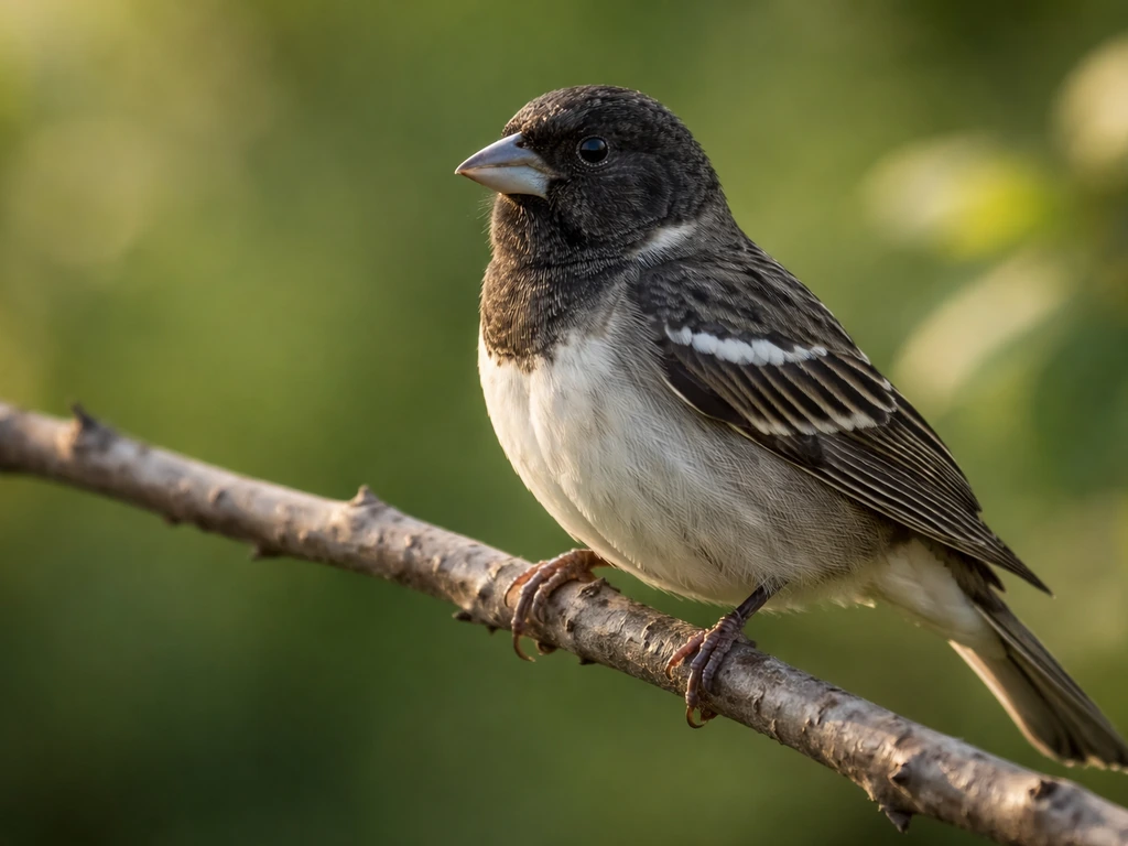 A clear lark bunting perched on a branch, representing Colorado’s official state bird.